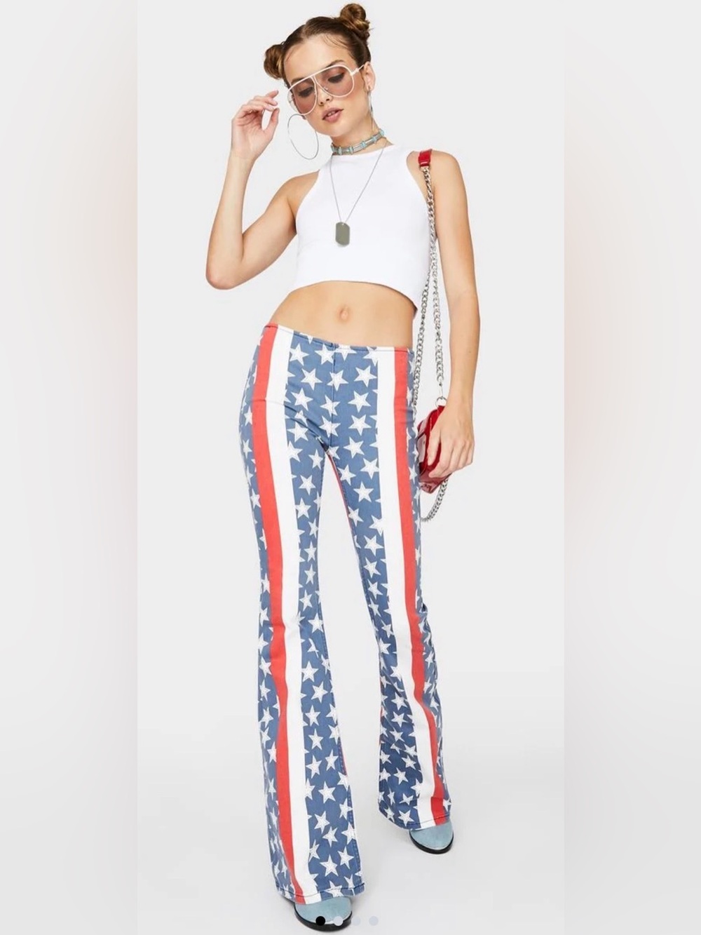 Free People Stars & Stripes Penny Pull On Flare Jeans, Sz 26